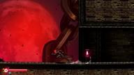 La nostra eroina mezza umana e mezzo demone in azione con una Luna rosso sangue sullo sfondo.